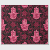 Papier Cadeau Magenta Hamsa main sur le noir Belle (Plat)