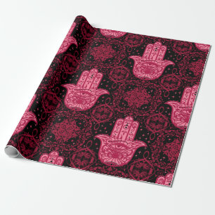 Papier Cadeau Magenta Hamsa main sur le noir Belle