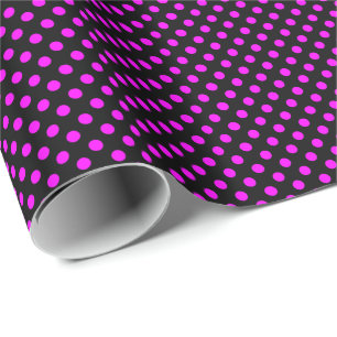 Papier Cadeau Magenta Pink à pois sur fond noir