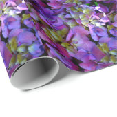 Papier Cadeau Magenta Purple bleu jaune Hydrangeas fleurs (Coin rond)