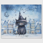 Papier Cadeau Magicien Chat Aquarelle Noël (Plat)
