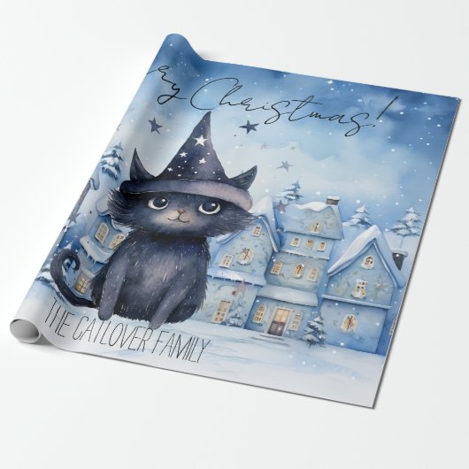 Papier Cadeau Magicien Chat Aquarelle Noël (Déroulé)