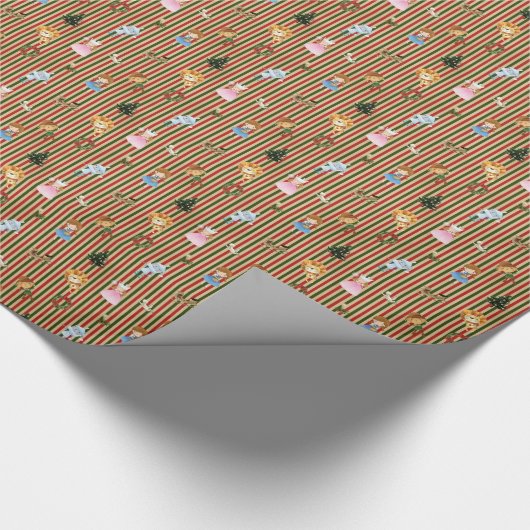 Papier Cadeau Magicien d'Oz à Noël rayé rouge/vert/crème (Coin)