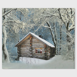 Papier Cadeau Magie hivernale Rustique Cabine en bois