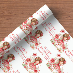 Papier Cadeau Magique Fille Fée Rouge Florale Anniversaire Embal