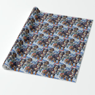 Papier Cadeau Magnifique chien de montagne bernois Noël alpin