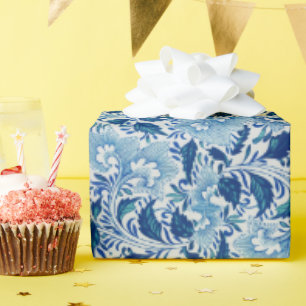Papier Cadeau Magnifique damas bleu