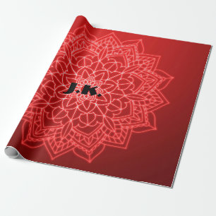 Papier Cadeau Magnifique Mandala rouge avec Monogramme