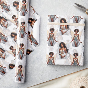 Papier Cadeau Magnifique motif de design d'anges de fille noire 