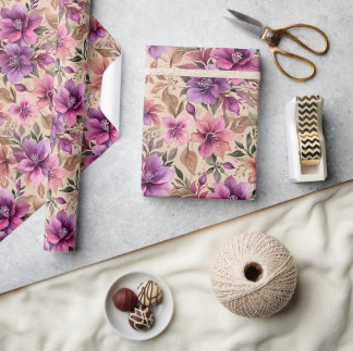 Papier Cadeau Magnifiques Azalées Violettes et Mauves