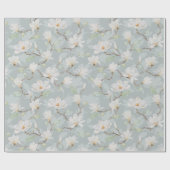 Papier Cadeau Magnolia blanc peint à la main sur bleu pastel (Plat)