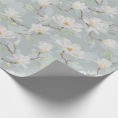 Papier Cadeau Magnolia blanc peint à la main sur bleu pastel (Coin)
