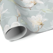 Papier Cadeau Magnolia blanc peint à la main sur bleu pastel (Coin rond)