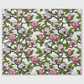 Papier Cadeau Magnolia en floraison et tireur (Plat)