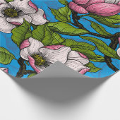 Papier Cadeau Magnolia en floraison sur bleu (Coin)