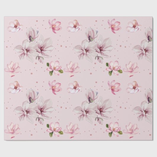 Papier Cadeau Magnolia Floral Aquarelle Rose Pâle Cadeau (Plat)