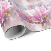 Papier Cadeau Magnolia rose-pourpre en floraison - Fleur de prin (Coin rond)