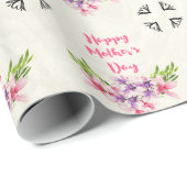 Papier Cadeau Magnolias d'aquarelle rose et violet de la Fête de (Coin rond)