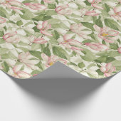 Papier Cadeau Magnolias vintage rose et blanc (Coin)