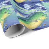 Papier Cadeau Mahi Mahi (poisson de dauphin) chassant des (Coin rond)