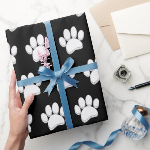 Papier Cadeau Main blanche Empreinte de patte chien dessinée sur
