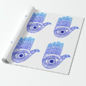 Papier Cadeau Main de Hamsa bleu / Défense des yeux mal / Main d (Déroulé)