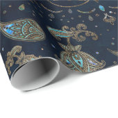 Papier Cadeau Main de Hamsa - Main de Fatima Blue Gemstones (Coin rond)