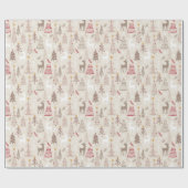 Papier Cadeau Main moderne dessinée arbres de Noël et cerfs (Plat)