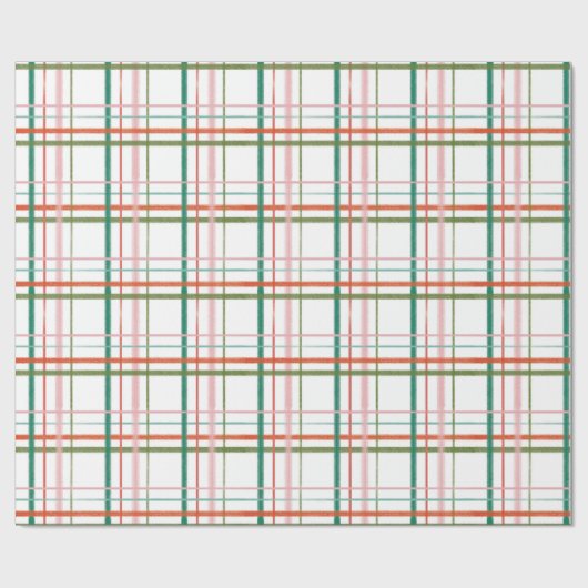 Papier Cadeau Main moderne dessinée rose, rouge, vert plaid (Plat)