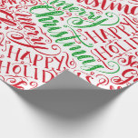 Papier Cadeau Main rouge du Christ Lettered Calligraphy Mandala<br><div class="desc">Wrap your toxits in cheerful holiday style with elegant mandala art Merry Christmas wrapping paper. Avec des objets rouges main-lettered text with green accents,  et includes several holiday phrases,  including Merry Christmas,  Season's Greetings,  Happy Holidays,  Ho Ho,  Holly Jolly,  et Let it Snow.</div>