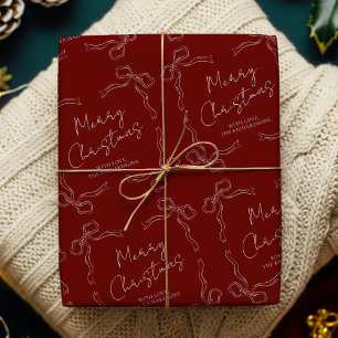 Papier Cadeau Main tiré Bow rouge Whimsical unique Noël