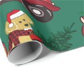 Papier Cadeau Main tiré Goldendoodles Camion de Noël Rouge (Coin rond)