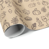 Papier Cadeau Main Whimsical Tirée Doodle Brown Thanksgiving (Coin rond)