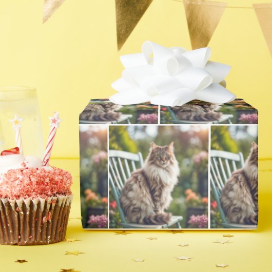 Papier Cadeau Maine Coon Chat Sur Chaise (Fête d'anniversaire)