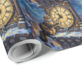 Papier Cadeau Maine Coon Christmas Clock Tower Midnight (Coin rond)