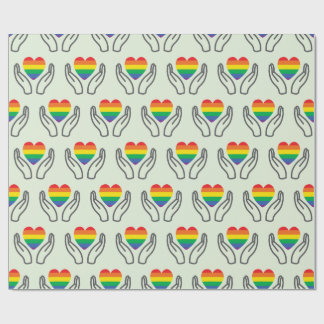 Papier Cadeau Mains de soutien autistique Cœur arc-en-ciel color