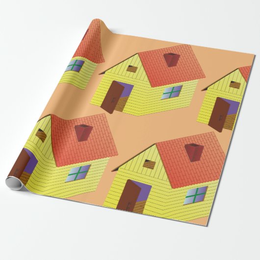 Papier Cadeau Maison à granges jaunes (Déroulé)