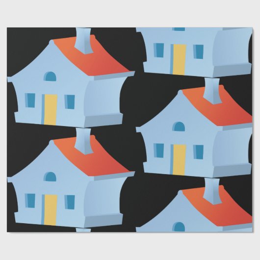 Papier Cadeau Maison bleue (Plat)