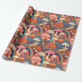 Papier Cadeau Maison Champignons Rétro Marron Orange (Déroulé)