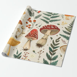 Papier Cadeau Maison de campagne fantaisiste Champignon et Fougè