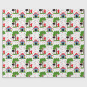 Papier Cadeau Maison de chien os rouges bleus verts (Plat)