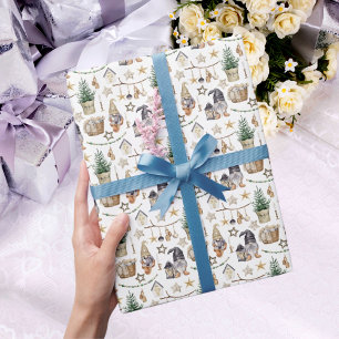 Papier Cadeau Maison de ferme gnomes de Noël scandi