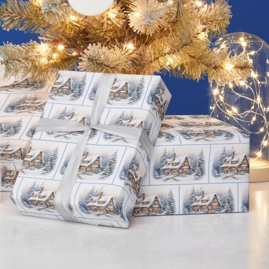 Papier Cadeau Maison de Noël à l'aquarelle (Vacances)