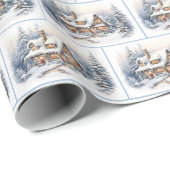 Papier Cadeau Maison de Noël à l'aquarelle (Coin rond)