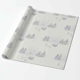 Papier Cadeau Maison de Noël cosy de Nouvelle-Angleterre (grande