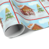 Papier Cadeau Maison de pain d'épices dans la neige (Coin rond)