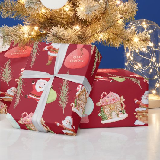 Papier Cadeau Maison de pain d'épices Red Père Noël (Vacances)