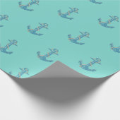 Papier Cadeau Maison de plage nautique, Ancre, Corde, Vert Menth (Coin)
