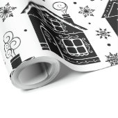 Papier Cadeau Maison De Village De Noël Dans L'Arbre Noir (Coin rond)