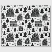 Papier Cadeau Maison De Village De Noël Dans L'Arbre Noir (Plat)